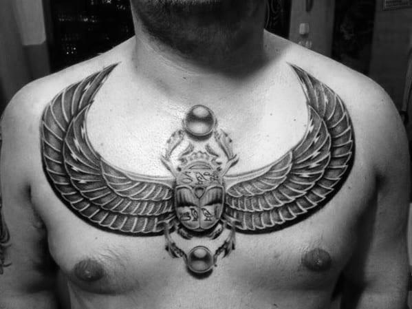 mens 3d scarab bettle upper chest tattoo
