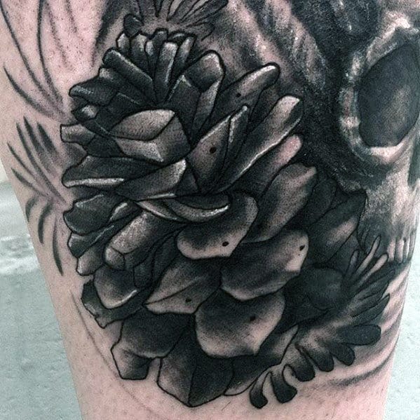 Mens 3d Shaded Black And Grey Pine Cone Arm Tattoos