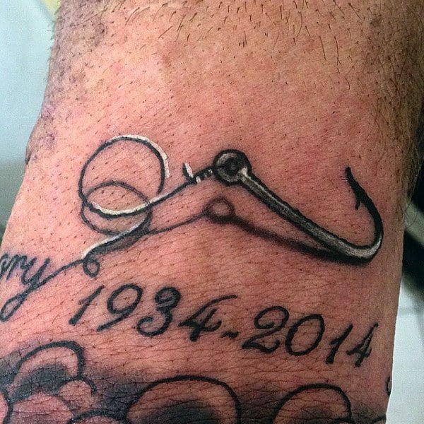 Mens 3d Simple Fish Hook Tattoo On Wrist