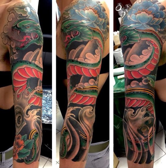 Men's 3D Snake Tattoo