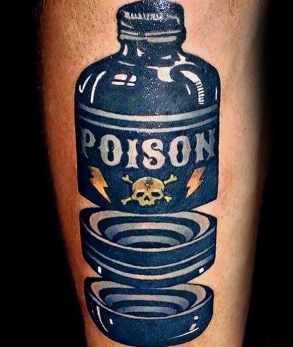 Mens 3d Spiral Poison Bottle Inner Forearm Tattoo