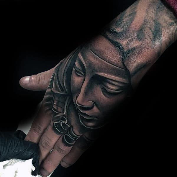 Mens 3d Virgin Mary Hand Tattoos