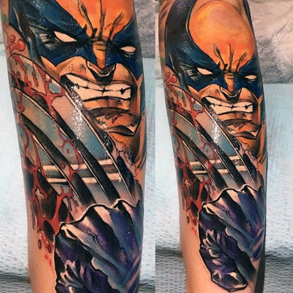 Mens 3d Wolverine Slashing Forearm Tattoos