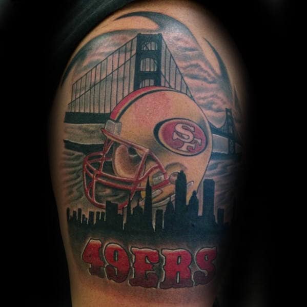 Mens 49ers Helmet Golden Gate Bridge Quarter Sleeve Tattoo