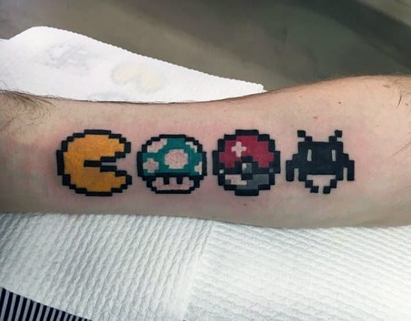 Mens 8 Bit Inner Forearm Video Game Tattoo Designs