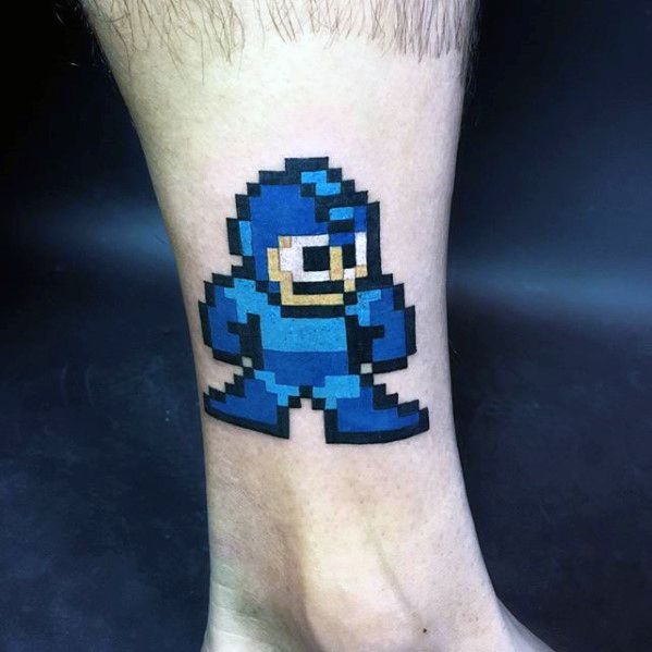 Mens 8 Bit Lower Leg Megaman Tattoo Design Inspiration