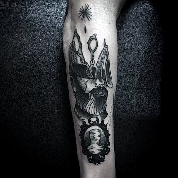 Mens Abstact Barber Scissor Forearm Tattoo