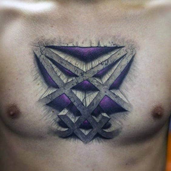 Mens Abstract 3d Stone Heartagram Chest Tattoos