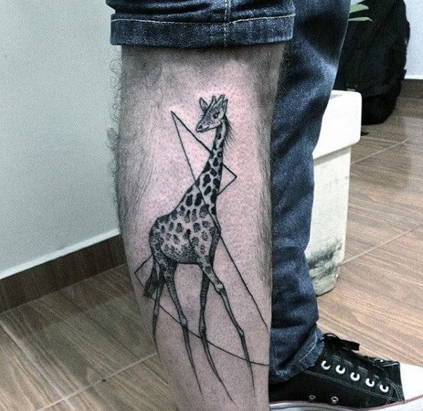 Mens Abstract Geometric Giraffe Leg Tattoo