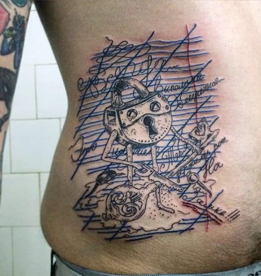 Mens Abstract Lock And Key Tattoo On Rib Cage Side