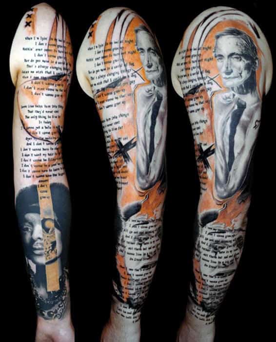 Mens Abstract Quote Typewriter Font Sleeve Tattoo Design