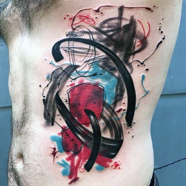 Mens Abstract Rib Cage Side Brush Stroke Tattoos