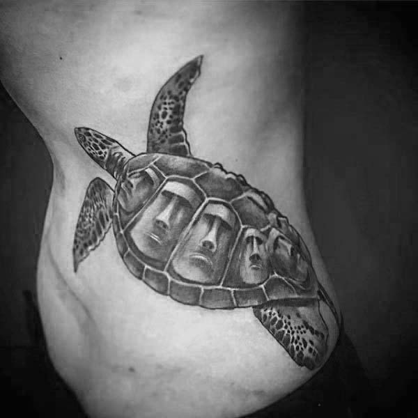 Mens Abstract Turtle Rib Cage Side Tattoos