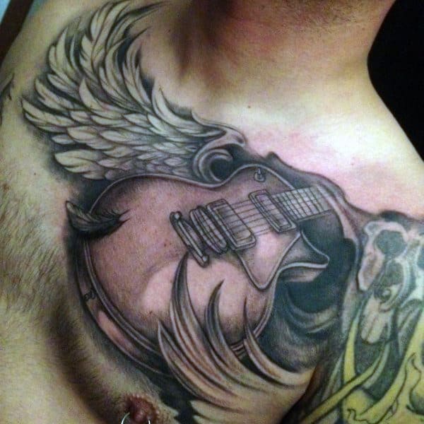 Men's Acoustic Guitar Tattoo With Wings