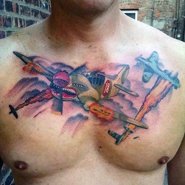 Mens Air Force Plane Chest Tattoos