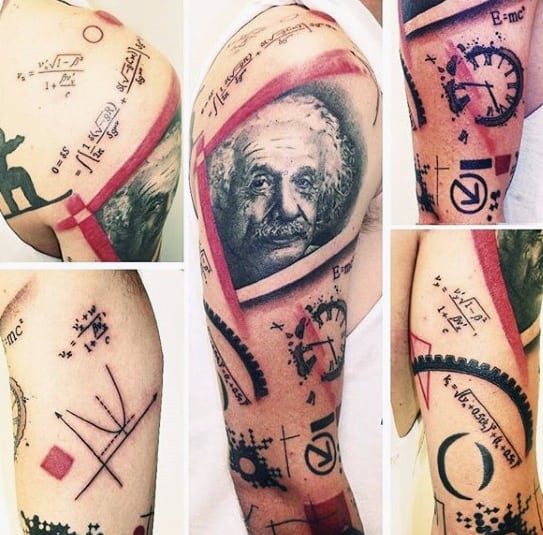 Mens Albert Einstein Trash Polka Abstract Arm Tattoo Ideas