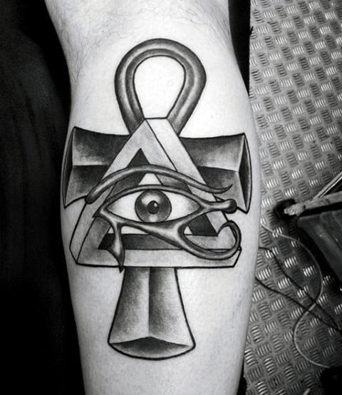 Mens All Seeing Eye Ankh Leg Calf Tattoos