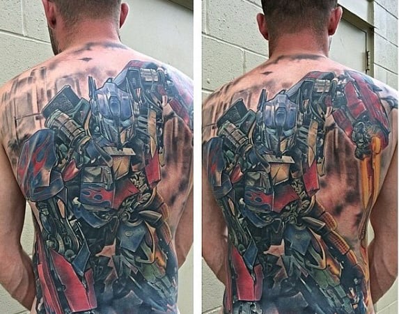 Mens Amazing Transformers Full Back Themed Tattoo Ideas