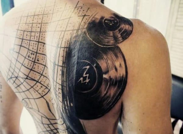 Mens Amazing Vintage Music Records Back Tattoo