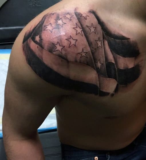 Mens American Flag Chest Tattoo