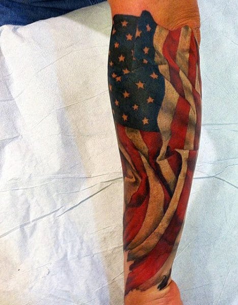 Mens American Flag Sleeve Tattoos