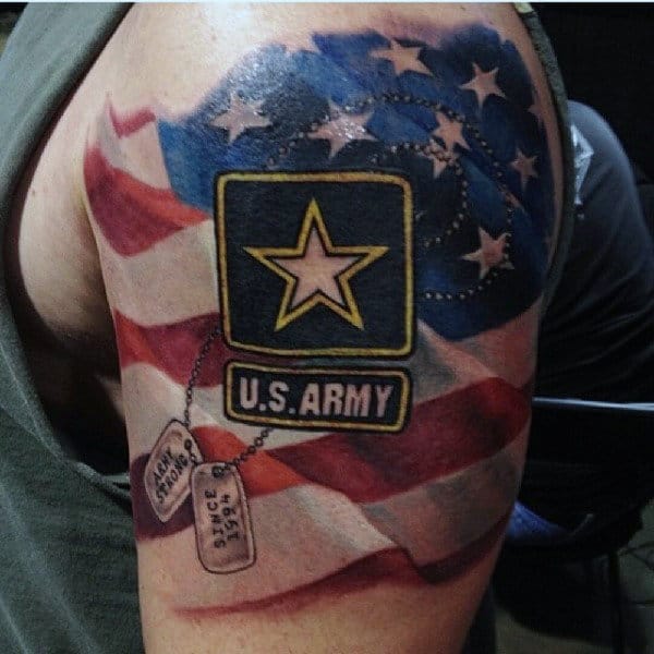Mens American Flag Us Army Logo Half Sleeve Tattoo