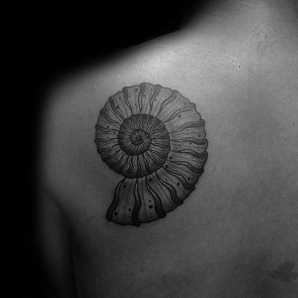 Mens Ammonite Tattoo Design Ideas On Shoulder Blade Of Back