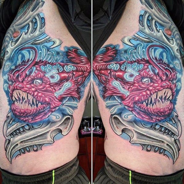 Mens Angler Fish Tattoo Design Ideas On Rib Cage Side