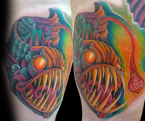 Mens Angler Fish Tattoo Watercolor Design