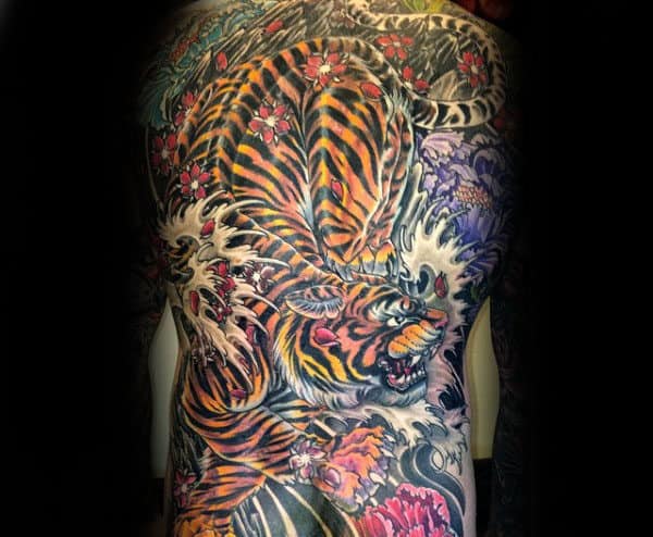 Mens Angry Tiger Japanese Full Back Tattoo Design Ideas