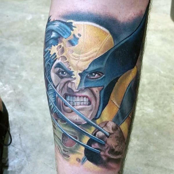 Mens Angry Wolverine Inenr Forearm Tattoos