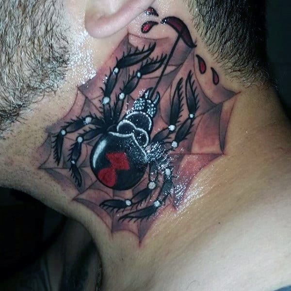 Mens Animated Spider Tattoo On Neck