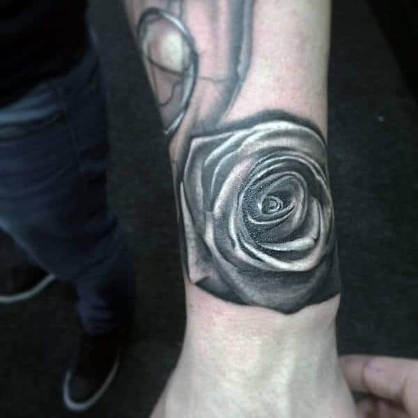 Mens Ankles Black And White Rose Tattoo