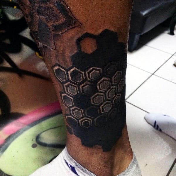 Mens Ankles Dark Black Honeycomb Tattoo