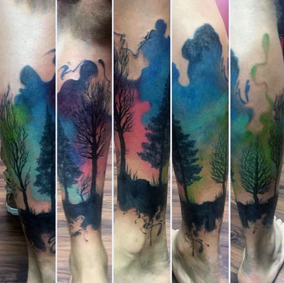 Mens Ankles Gorgeous Watercolor Tree Tattoo