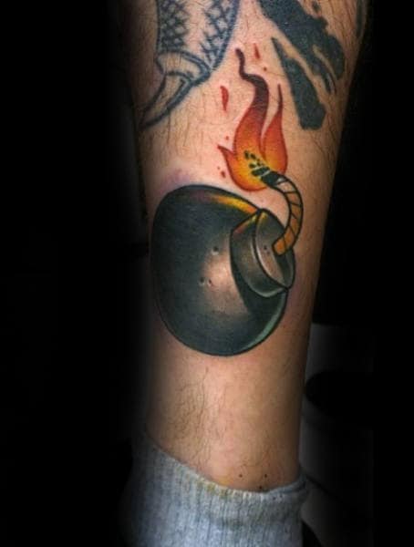 Mens Ankles Ready To Burst Bomb Tattoo