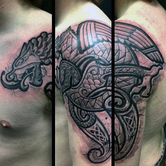 Mens Arm And Shoulder Stone Celtic Dragon Tattoo Designs