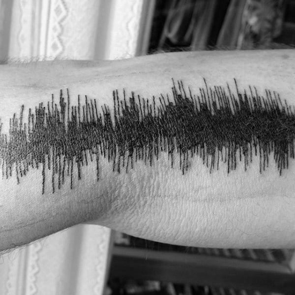 Mens Arm Black Ink Lines Soundwave Tattoo Ideas