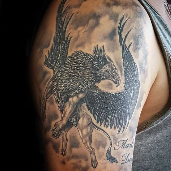 Mens Arm Flying Griffin Tattoo Ideas