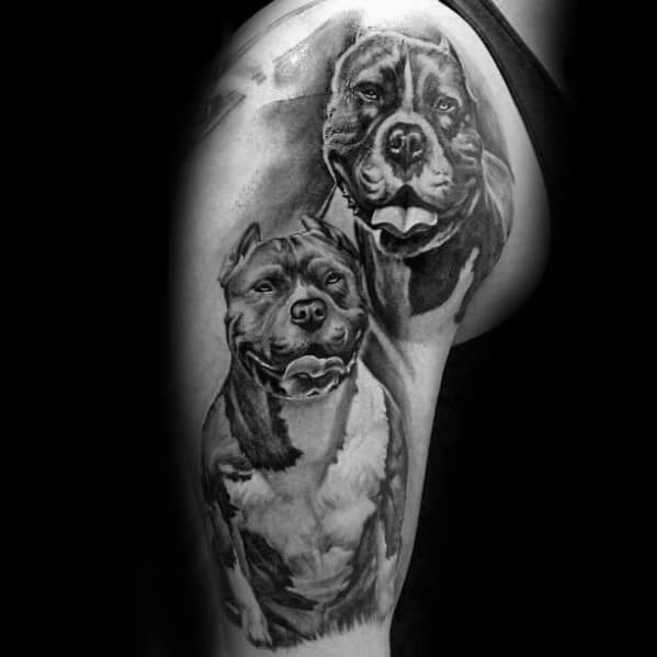 Mens Arm Memorial Pitbull Tattoo Design Inspiration