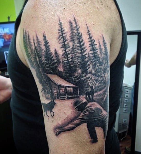 Men's Arm Pine Tree Forest Tattoo