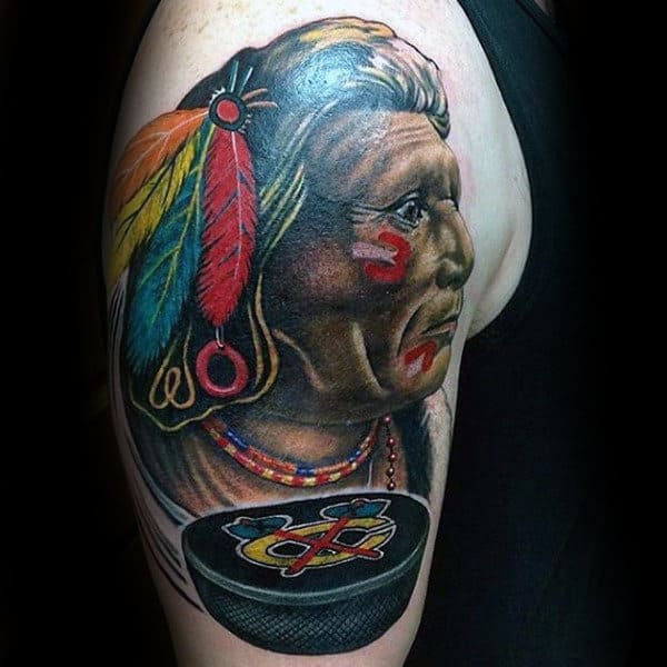 Mens Arm Puck Chicago Blackhawks Hockey Tattoo Design Inspiration