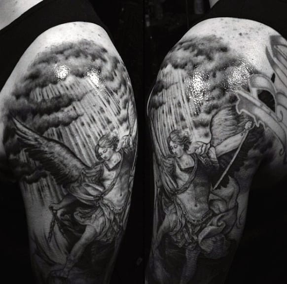 Men's Arm Saint Micheal Tattoo