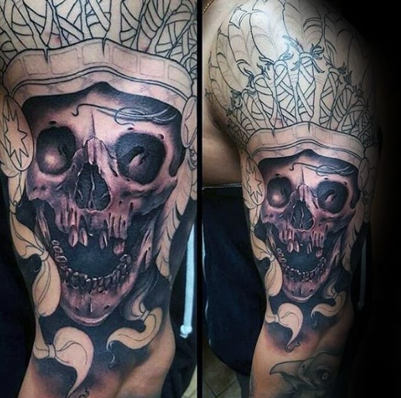 Mens Arm Skull With Indian Headdress Tattoo