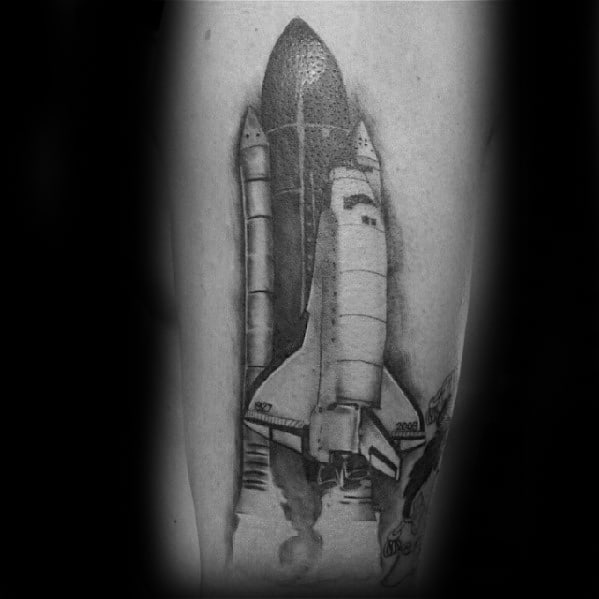 Mens Arm Spaceship Shaded Tattoo