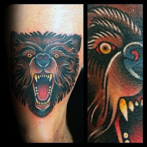Mens Arm Traditional Tattoo Design With Bear