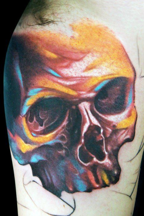Mens Arm Watercolor Skull Tattoo Design Ideas