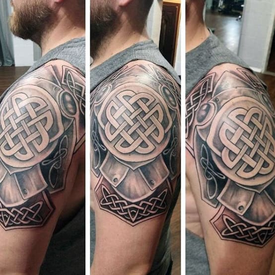 Mens Armor Celtic Knot Upper Arm And Shoulder Tattoo
