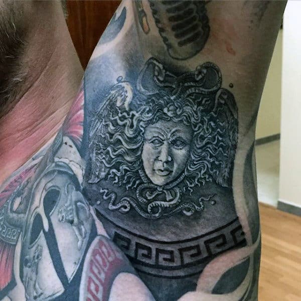 Mens Armpit Grey Thick Haired Lady Tattoo