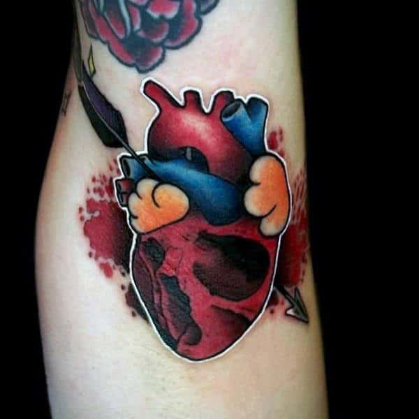 Mens Armpit Heart Tattoo With A Feather